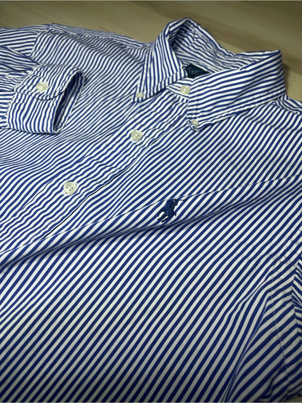 Polo Ralph Lauren Men’s Sz Med Striped Shirt Blue/ White Custom Fit Button Down